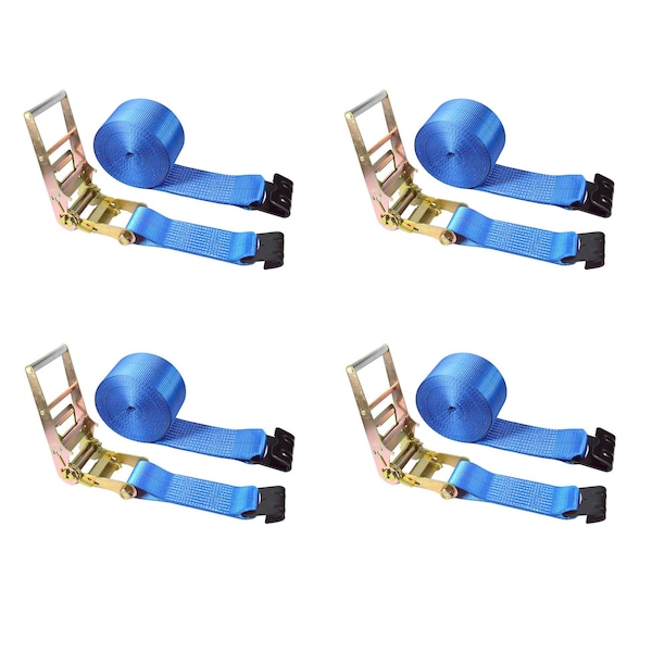 Heavy Duty 3" x 30' Ratchet Tie Down Strap Flat Hook for Farm Trailer Truck Blue, 4PK